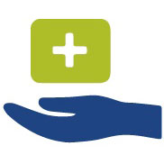 Hand mit Kreuz, Krankenpflege Symbol