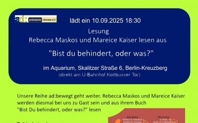 10.09.2025: Lesung aus dem Buch „Bist du behindert oder was?“