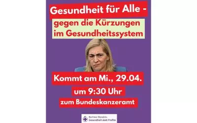 Aufruf zur Demo gegen die Kürzungen im Gesundheitsbereich am 29.4.2026